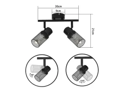 NETTLIFE Lámpara de techo 2 focos industriales de metal negro orientable 330°E27 LED para salón dormitorio puerta de entrada sin bombilla