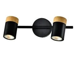 NETTLIFE Lámpara de techo 2 focos de madera negra GU10 LED orientable 330° para pasillo garaje salón cocina sin bombilla