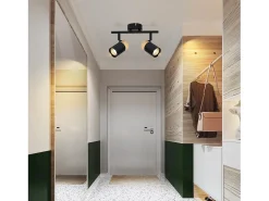 NETTLIFE Lámpara de techo 2 focos de madera negra GU10 LED orientable 330° para pasillo garaje salón cocina sin bombilla