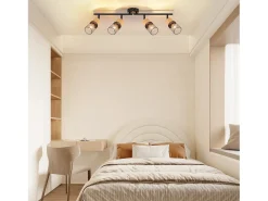 NETTLIFE Lámpara de techo de madera E14 Lámpara de techo ajustable 350° Aplique de pared vintage Ajustable Sin bombilla