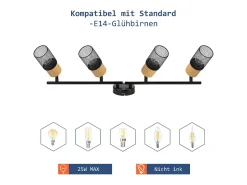 NETTLIFE Lámpara de techo de madera E14 Lámpara de techo ajustable 350° Aplique de pared vintage Ajustable Sin bombilla