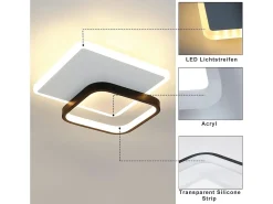 NETTLIFE Lámpara de Techo LED 3000K 24,5cm 22W Lámpara de Pasillo Lámpara de Cocina de Diseño Moderno Negro para Dormitorio Sala de Estar