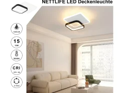 NETTLIFE Lámpara de Techo LED 3000K 24,5cm 22W Lámpara de Pasillo Lámpara de Cocina de Diseño Moderno Negro para Dormitorio Sala de Estar