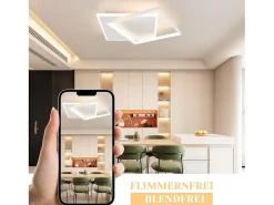 NETTLIFE Lámpara de techo LED regulable de 44 W, blanca, diseño cuadrado, con mando a distancia, 44 x 40 cm