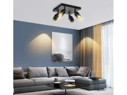 NETTLIFE Lámpara de techo LED con 4 focos, cuadrada, negra, montaje en pared ajustable, GU10, interior, metal, sin bombilla