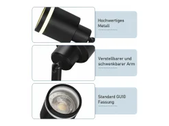 NETTLIFE Lámpara de techo LED con 4 focos, cuadrada, negra, montaje en pared ajustable, GU10, interior, metal, sin bombilla