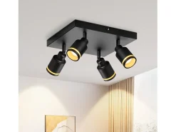 NETTLIFE Lámpara de techo LED con 4 focos, cuadrada, negra, montaje en pared ajustable, GU10, interior, metal, sin bombilla