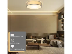 NETTLIFE Lámpara de Techo Redonda 1 Bombilla E27 30CM Lámpara Gris Moderna para Dormitorio con Pantalla de Tela Lámpara de para Sala de Estar