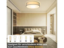 NETTLIFE Lámpara de Techo Redonda 1 Bombilla E27 30CM Lámpara Gris Moderna para Dormitorio con Pantalla de Tela Lámpara de para Sala de Estar