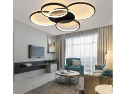 NETTLIFE Lámpara de techo LED para sala de estar regulable de 70 W con control remoto, 5 anillos, acrílico moderno blanco