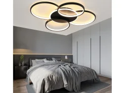 NETTLIFE Lámpara de techo LED para sala de estar regulable de 70 W con control remoto, 5 anillos, acrílico moderno blanco