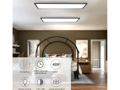 NETTLIFE Lámpara de Techo LED 120x30CM 48W Panel Negro Regulable con Control Remoto para Sala de Estar Moderna Oficina Cocina Pasillo