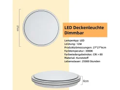 NETTLIFE Lámpara de Techo LED Dormitorio - Diámetro 27 cm Lámpara de Cielo Estrellado Lámpara Blanca cálida de 12 W Lámpara Redonda Moderna para