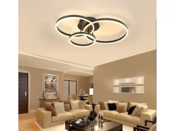 NETTLIFE Lámpara de techo LED negra regulable, 82 cm, con control remoto, 74 W, diseño de 3 anillos en acrílico.