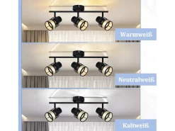 NETTLIFE Lámpara de techo 3 focos E27 metal máx. Pantalla de tela vintage negra - dorada de 25W giratoria 330° para salón dormitorio escaleras