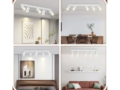 NETTLIFE Lámpara de techo moderna con 5 focos: focos blancos GU10 orientables 355°, interior de metal para cocina, salón, dormitorio, sin bombilla