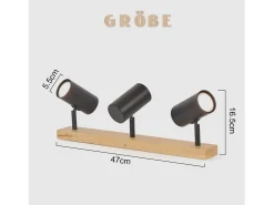 NETTLIFE Lámpara de techo Foco de techo Negro 3 llamas GU10 Madera moderna retro Metal ajustable 350°Sin bombillas