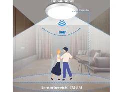 NETTLIFE Lámpara de Techo LED Blanca Redonda con Sensor de Movimiento 15 W Interior 4000 K Blanco Neutro IP44 Lámpara de Escalera 30 cm para Salón
