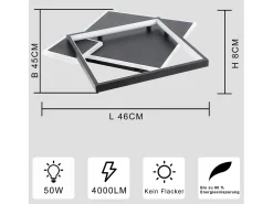 NETTLIFE Lámpara de Techo LED Negra Regulable 50W Lámpara de Salón de Diseño Moderno con Control Remoto de Metal para Comedor Cocina Dormitorio