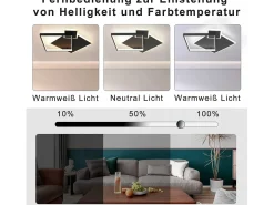 NETTLIFE Lámpara de Techo LED Negra Regulable 50W Lámpara de Salón de Diseño Moderno con Control Remoto de Metal para Comedor Cocina Dormitorio