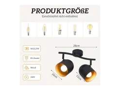 NETTLIFE Lámpara de techo E14 negro dorado vintage foco de techo orientable sin bombilla 350° orientable