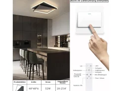 NETTLIFE Lámpara de Techo LED de Diseño Moderno 53W Negro Regulable con Control Remoto Sala de Estar para Dormitorio Cocina Pasillo Oficina