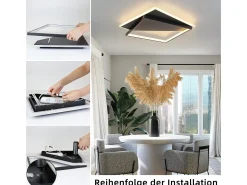 NETTLIFE Lámpara de Techo LED de Diseño Moderno 53W Negro Regulable con Control Remoto Sala de Estar para Dormitorio Cocina Pasillo Oficina