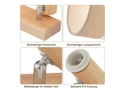 NETTLIFE Lámpara de techo LED 2 focos Lámpara de techo Lámpara de pasillo Madera E14 Vintage Ajustable 350°