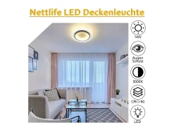 NETTLIFE Lámpara de Techo LED Blanca Lámpara de Redonda de 14 W 3000 K Blanco Cálido Lámpara de de Diseño Moderno Lámpara de Techo 23,5 cm para