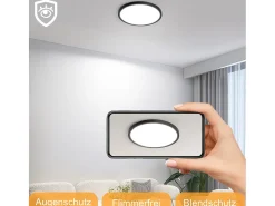NETTLIFE Lámpara LED de techo plana para dormitorio, color negro, 18 cm, 15 W, no regulable, blanco cálido 3000 K