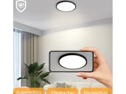 NETTLIFE Lámpara LED de techo plana para dormitorio, color negro, 18 cm, 15 W, no regulable, blanco cálido 3000 K
