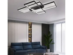 NETTLIFE Lámpara techo ajustable 100x70x8cm, 3 LED negras cuadradas, Control remoto, Iluminación acrílica 88W