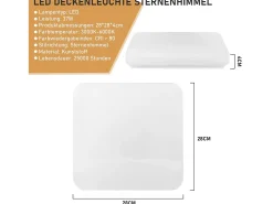 NETTLIFE Lámpara techo LED, cielo estrellado, control remoto, 37W, para dormitorio infantil, cuadrada 28cm, ideal para salón, cocina, pasillo.
