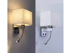 NETTLIFE lote de 2 lámparas murales LED para interiores, para habitación, aplique para salón, lámpara de cabecera, cama de tela con brazo de lectura flexible E27.