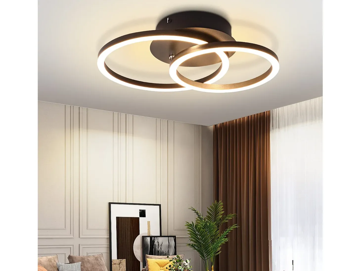 NETTLIFE Luces LED de techo, lámpara de techo de 24W, diseño moderno redondo, blanco cálido 3000K, negro, 2 anillos.