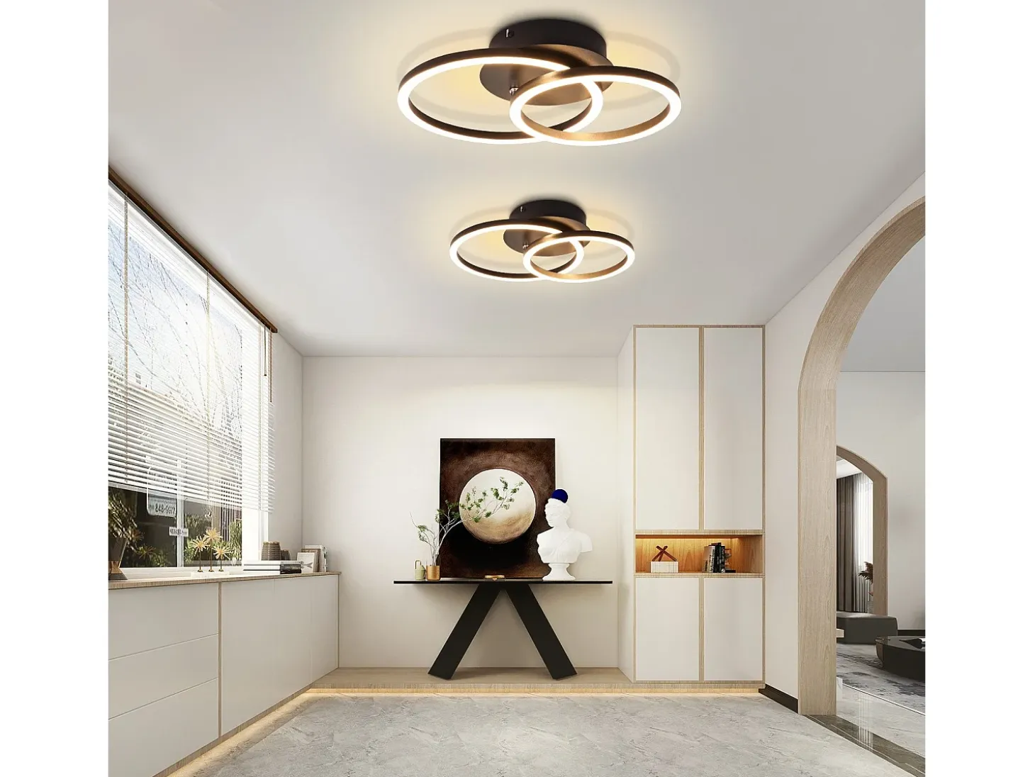 NETTLIFE Luces LED de techo, lámpara de techo de 24W, diseño moderno redondo, blanco cálido 3000K, negro, 2 anillos.