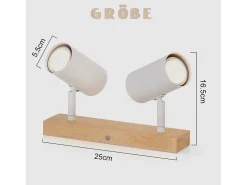 NETTLIFE Luz de techo con 2 bombillas de madera GU10, blanca, lámpara de pasillo interior moderna, con un ángulo de 350° para salón y dormitorio.