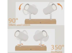 NETTLIFE Luz de techo con 2 bombillas de madera GU10, blanca, lámpara de pasillo interior moderna, con un ángulo de 350° para salón y dormitorio.
