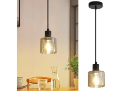 NETTLIFE Mesa de comedor suspendida, lámpara colgante vintage, colgante E27, colgante negro, 1 bombilla retro industrial.