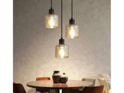 NETTLIFE Mesa de comedor suspendida. Lámpara colgante vintage con 3 bombillas. Lámpara de mesa de comedor suspendida, E27, metal negro, retro industrial.