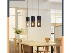 NETTLIFE Mesa de comedor suspendida E27 - Moderna suspensión de 3 bombillas LED orientables.