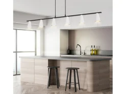 NETTLIFE Mesa de comedor suspendida, lámpara colgante de 6 bombillas - Lámpara de mesa de comedor suspendida, blanco moderno, negro, GU10, metal.