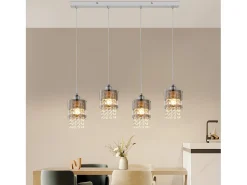 NETTLIFE Mesa de comedor suspendida moderna de cristal, con 4 lámparas E27 suspendidas, 150 cm, altura regulable.