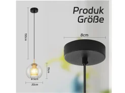 NETTLIFE Mesa suspendida para comedor de vidrio - 1 lámpara vintage E27 con una llama, lámpara de techo negra.