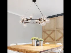 NETTLIFE Mesa suspendida para comer, lámpara colgante para salón - G9, 14 llamas, escalera transparente moderna.