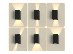 NETTLIFE Pack de 2 Aplique LED para exterior e interior: iluminación de pared negra, lámpara exterior, pared de casa 5 W IP65 blanco cálido 3000 K