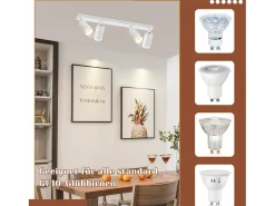 NETTLIFE Plafófono blanco de 4 bombillas, moderno plafófono GU10, spots orientables para interiores, de metal.