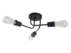 NETTLIFE Plafón 3 puntos negros Max.25W E27 vintage para salón dormitorio comedor estilo rústico industrial sin bombilla