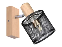 NETTLIFE Plafón con 1 Foco, negro, de aspecto de madera - Plafón E14 giratorio 350°, hasta 4 bombillas de máximo 40w, moderno para sala, dormitorio y cocina.
