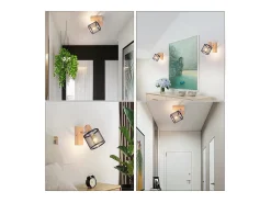 NETTLIFE Plafón con 1 Foco, negro, de aspecto de madera - Plafón E14 giratorio 350°, hasta 4 bombillas de máximo 40w, moderno para sala, dormitorio y cocina.